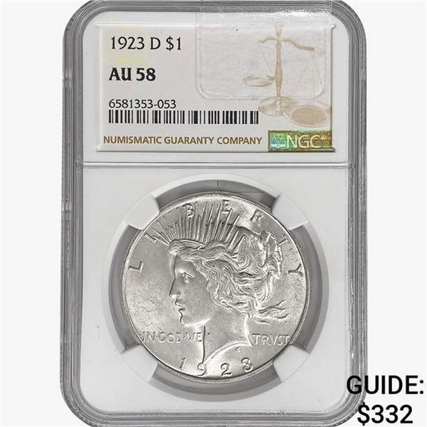 1923-D Silver Peace Dollar NGC AU58
