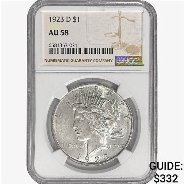 1923-D Silver Peace Dollar NGC AU58