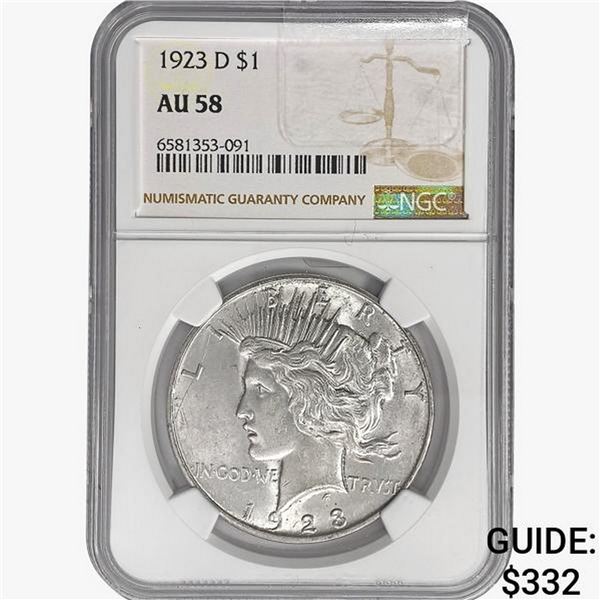 1923-D Silver Peace Dollar NGC AU58