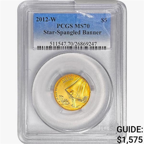 2012-W $5 .2419oz Gold PCGS MS70 Star-Spangled Ban