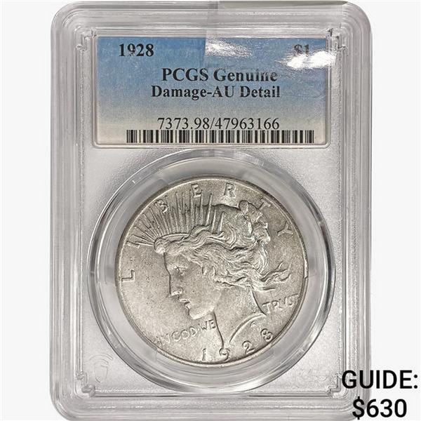 1928 Silver Peace Dollar PCGS Genuine Damage-AU De