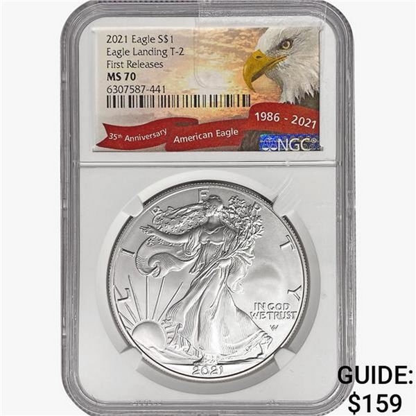 2021 Silver Eagle NGC MS70 Eagle Landing T-2