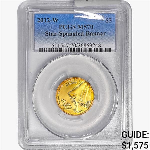 2012-W $5 .2419oz Gold PCGS MS70 Star-Spangled Ban