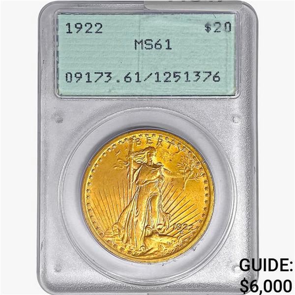 1922 $20 Gold Double Eagle PCGS MS61