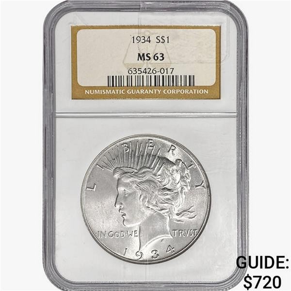1934 Silver Peace Dollar NGC MS63
