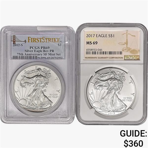 [2] 2012 & 2017 Silver Eagle NGC/PCGS PR/MS69