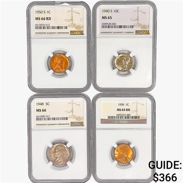 [4] 1930-1950 2 1C, 1 5C, 1 10C NGC MS65/66