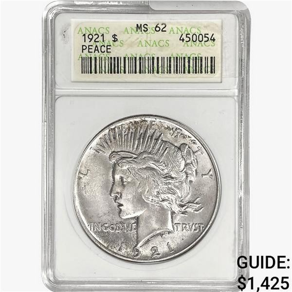 1921 Silver Peace Dollar ANACS MS62