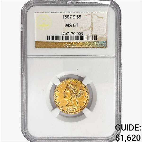 1887-S $5 Gold Half Eagle NGC MS61