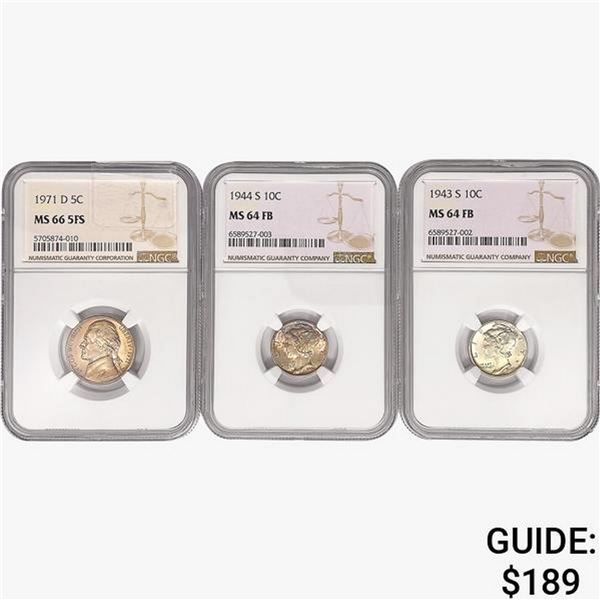 [3] 1943-1971 1 5C, 2 10C NGC MS64/66