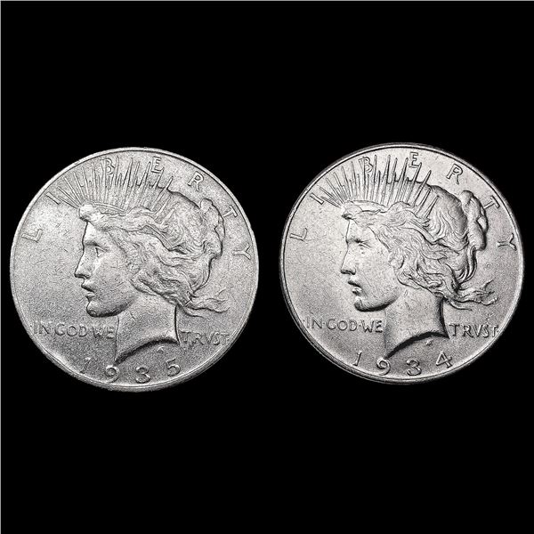[2] Peace Silver Dollars [1934, 1935-S] CLOSELY UN