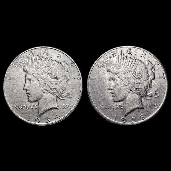 [2] Peace Silver Dollars [1928-S, 1934] CLOSELY UN