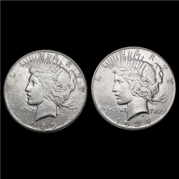 [2] Peace Silver Dollars [1925-S, 1934] CLOSELY UN
