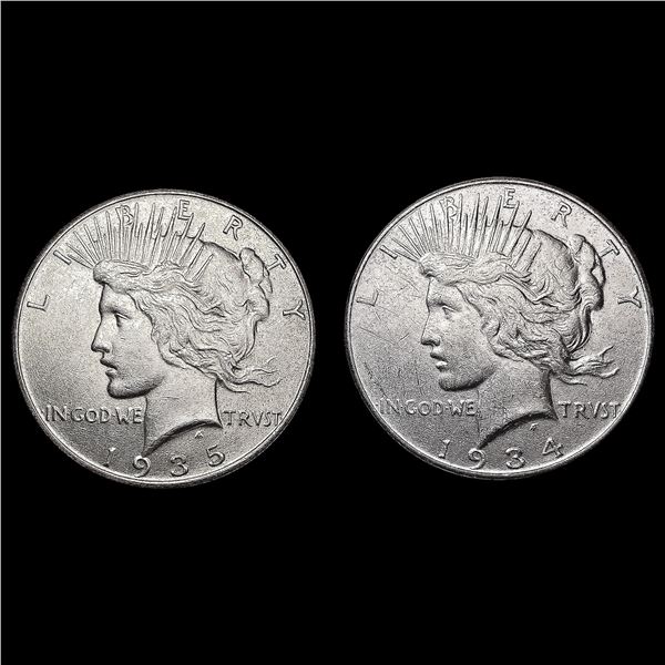 [2] Peace Silver Dollars [1934, 1935] CLOSELY UNCI