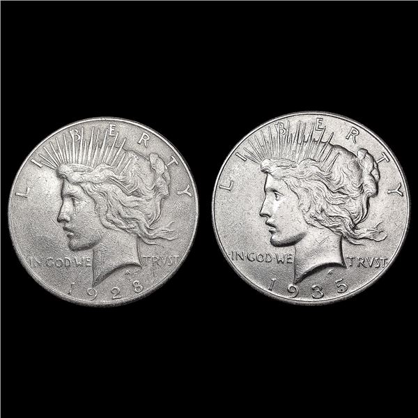 [2] Peace Silver Dollars [1928-S, 1935] CLOSELY UN