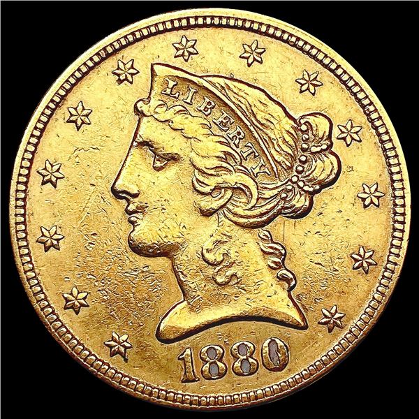 1880 $5 Gold Half Eagle CLOSELY UNCIRCULATED