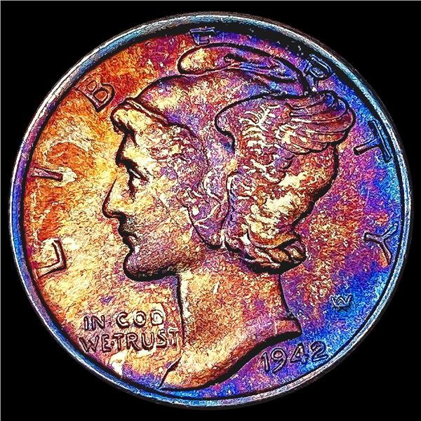 1942 Toned Mercury Dime GEM BU