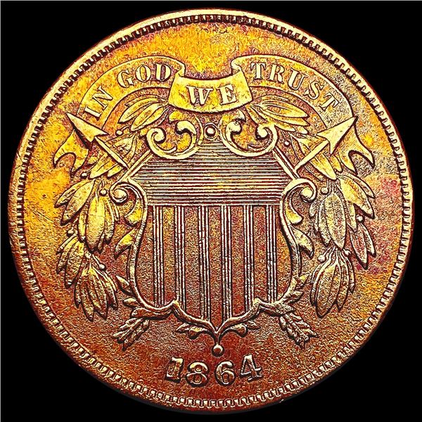 1864 RED Two Cent Piece CHOICE AU