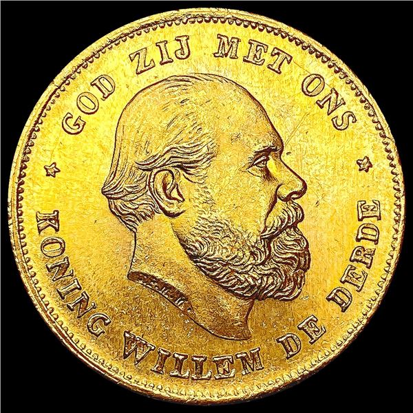 1875 Netherlands .1947oz Gold 10 Gulden CHOICE BU