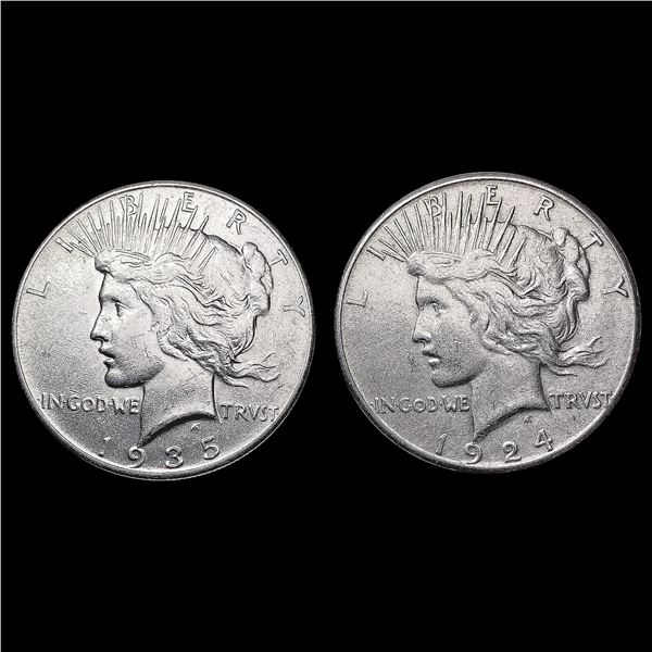[2] Peace Silver Dollars [1924-S, 1935] CLOSELY UN