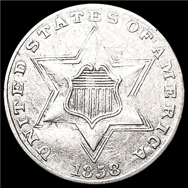 1858 Silver Three Cent NEARLY UNCIRCULATED