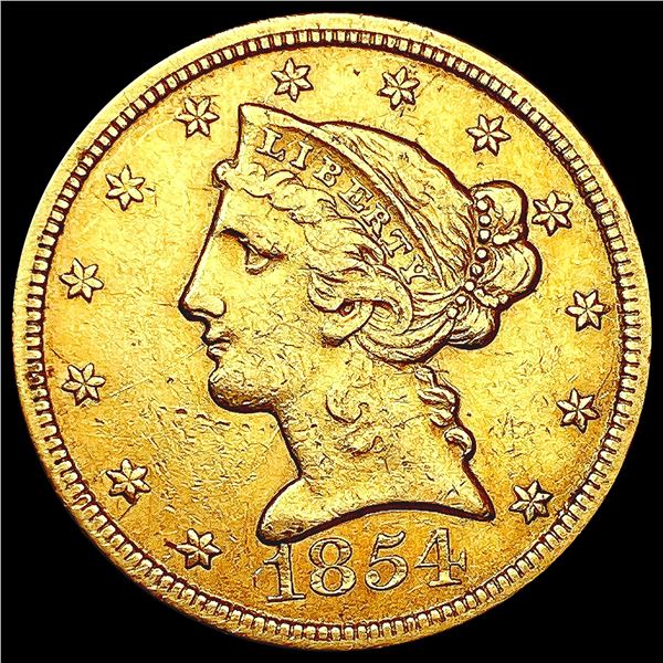 1854 $5 Gold Half Eagle ABOUT UNCIRCULATED