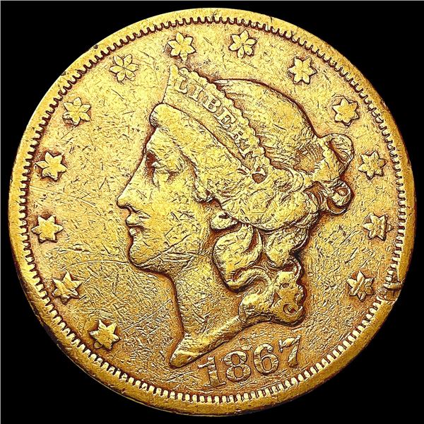 1867-S $20 Gold Double Eagle NICELY CIRCULATED