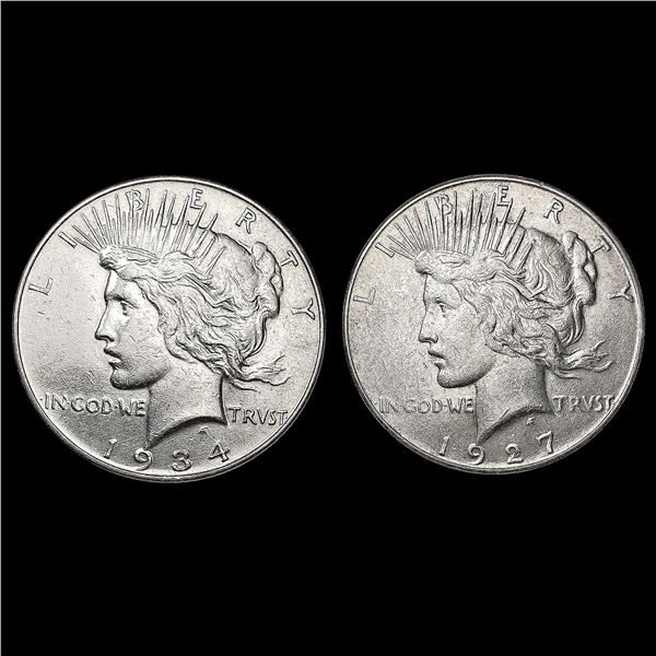 [2] Peace Silver Dollars [1927-S, 1934] CLOSELY UN