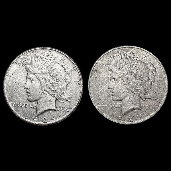 [2] Peace Silver Dollars [1924-S, 1927-D] CLOSELY