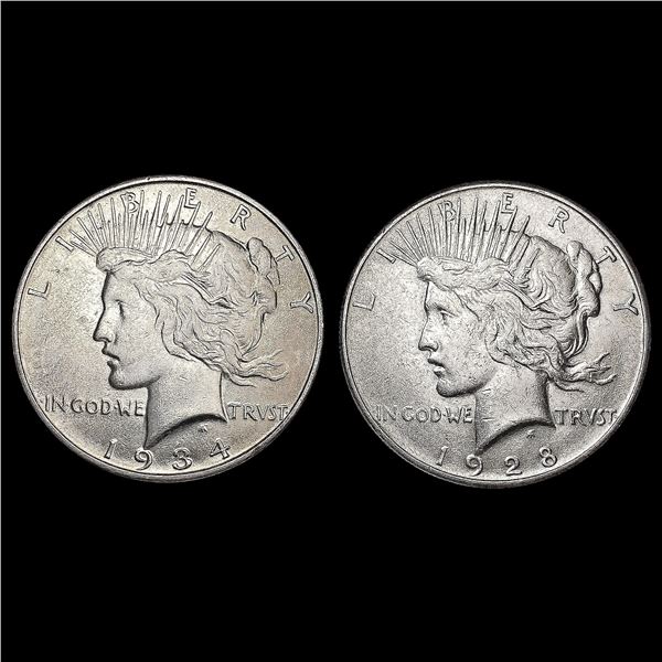 [2] Peace Silver Dollars [1928-S, 1934-D] CLOSELY