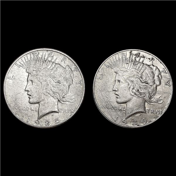 [2] Peace Silver Dollars [1925-S, 1934] CLOSELY UN