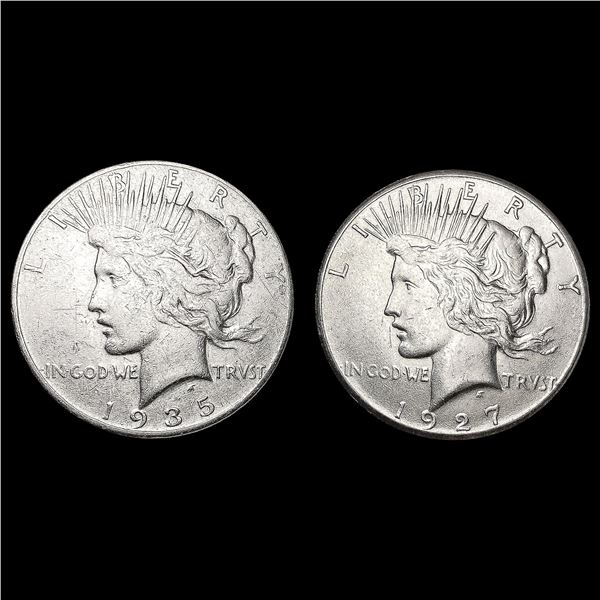 [2] Peace Silver Dollars [1927, 1935] CLOSELY UNCI