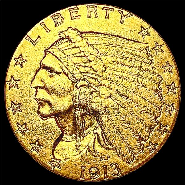 1913 $2.50 Gold Quarter Eagle CLOSELY UNCIRCULATED