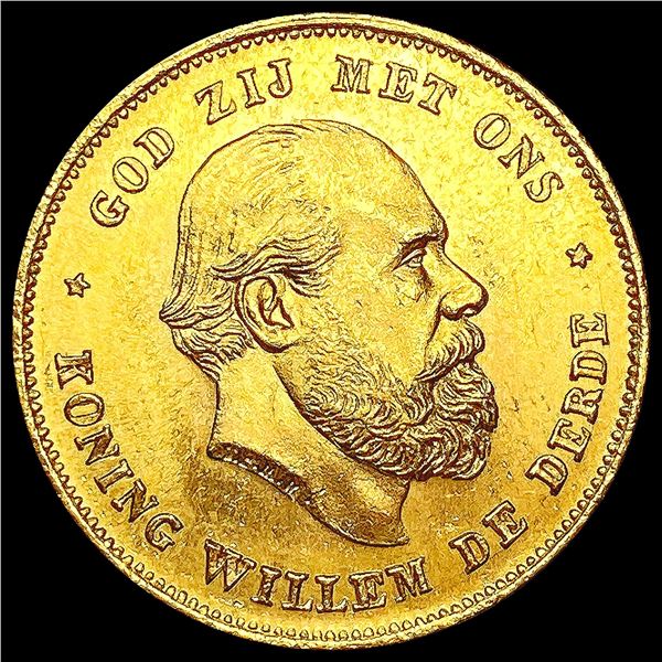 1875 Netherlands .1947oz Gold 10 Gulden CHOICE BU