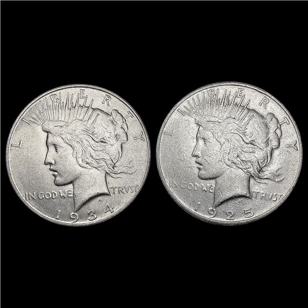 [2] Peace Silver Dollars [1925-S, 1934-D] CLOSELY