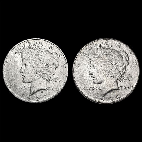 [2] Peace Silver Dollars [1927-D, 1928-S] CLOSELY
