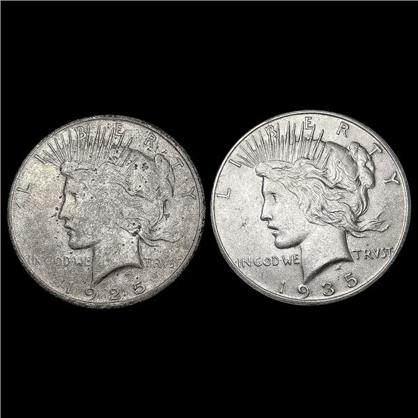 [2] Peace Silver Dollars [1925-S, 1935-S] CLOSELY