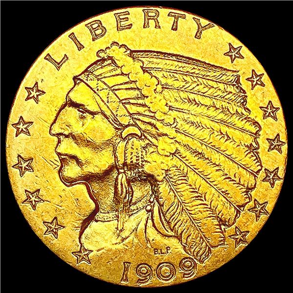 1909 $2.50 Gold Quarter Eagle CLOSELY UNCIRCULATED
