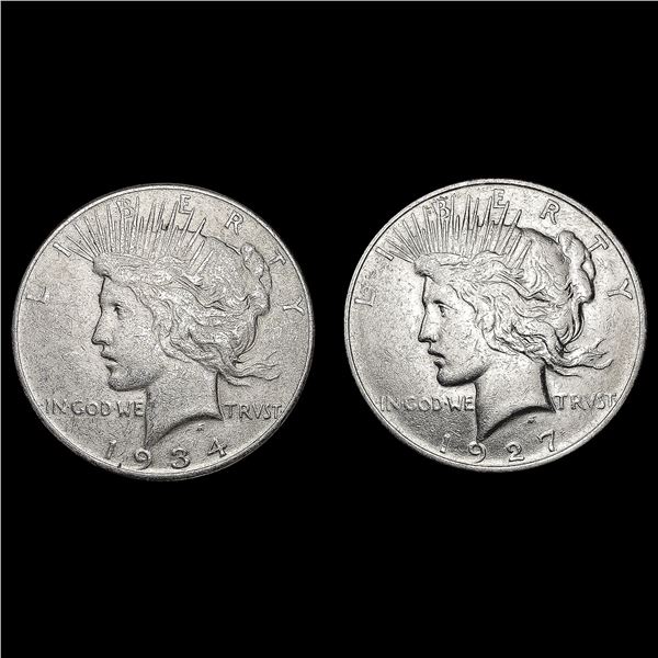 [2] Peace Silver Dollars [1927-D, 1934] CLOSELY UN