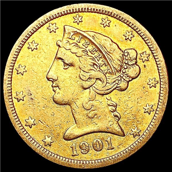 1901-S $5 Gold Half Eagle LIGHTLY CIRCULATED