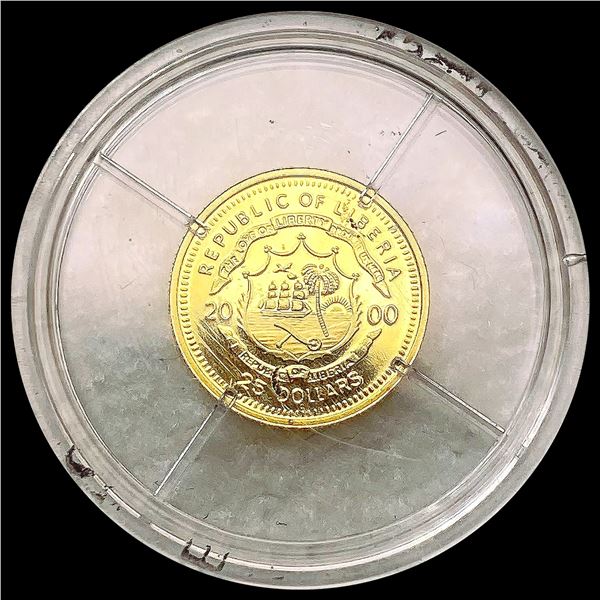 2000 Liberia .025oz Gold $25 SUPERB GEM BU