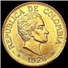 Image 1 : 1928 Columbia .2355oz Gold 5 Pesos CLOSELY UNCIRCU