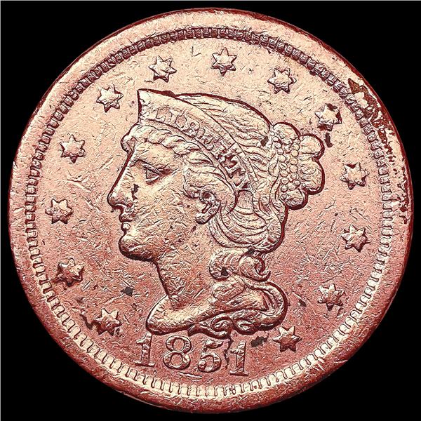 1851 Braided Hair Large Cent LIGHTLY CIRCULATED