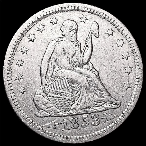 1853-O Arws & Rays Seated Liberty Quarter LIGHTLY