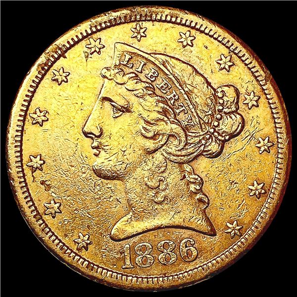 1886-S $5 Gold Half Eagle CLOSELY UNCIRCULATED