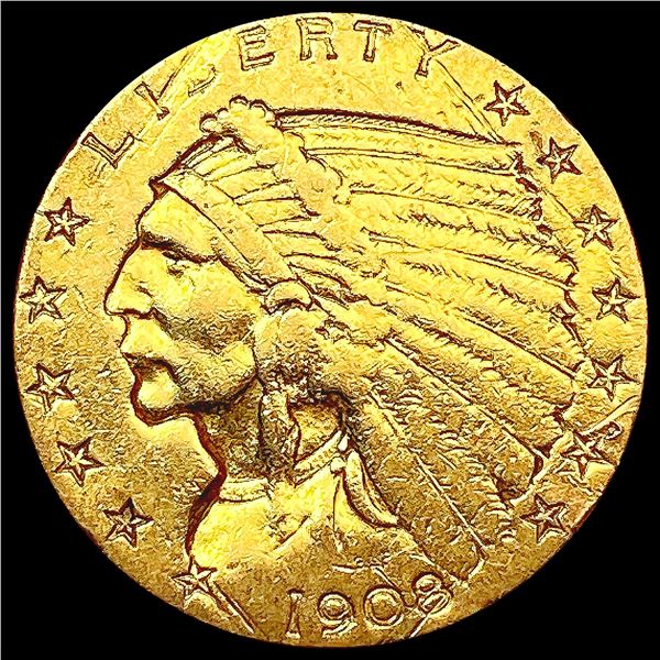 1908 $2.50 Gold Quarter Eagle CLOSELY UNCIRCULATED