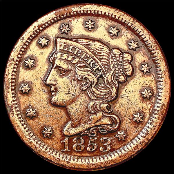 1853 Braided Hair Large Cent LIGHTLY CIRCULATED