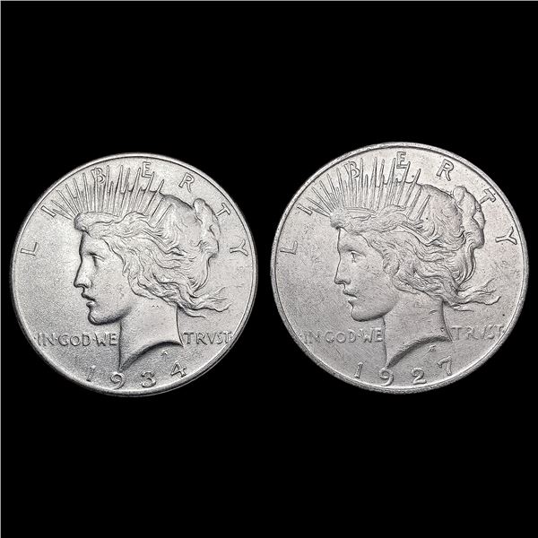 [2] Peace Silver Dollars [1927-D, 1934] CLOSELY UN