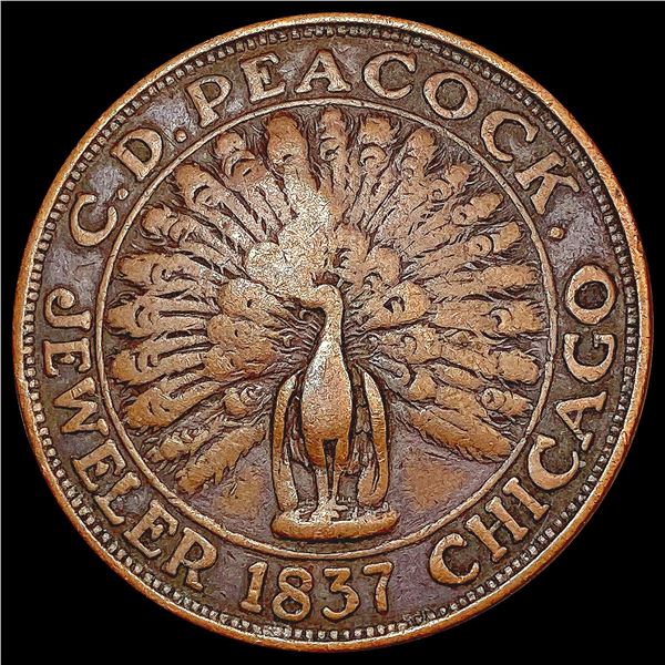 1837 Chicago Peacock Hard Times Token HIGH GRADE