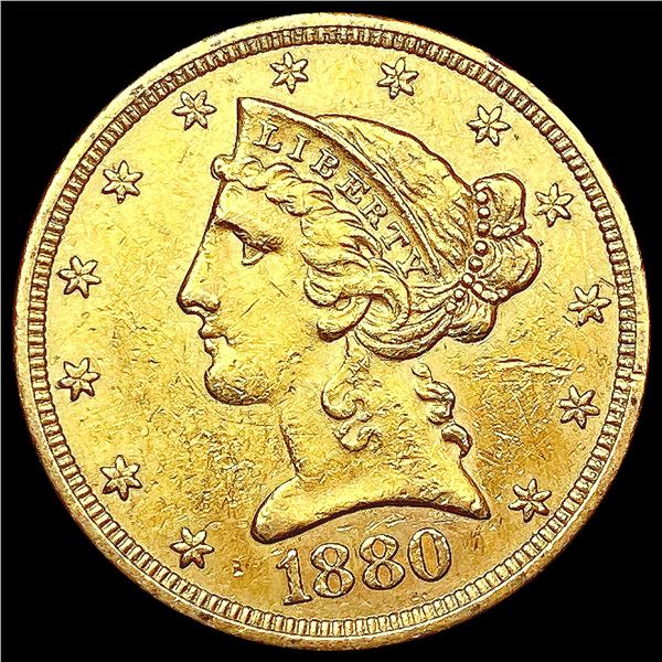 1880 $5 Gold Half Eagle CLOSELY UNCIRCULATED